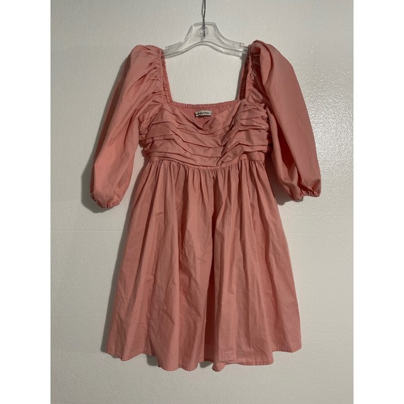 Abercrombie & Fitch Pink Emerson Poplin Puff Sleeve Babydoll Mini Dress Sz Sm - Picture 5 of 9